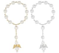 FENQURO 2 Pcs Car Rosary for Guardian Angel Pendant Velvet Gift Bag White Rosary for Short Car Men Women Gift Idea for Drivers Hanging Ornament
