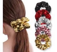 FENQURO 5 Glitter Hair Bobbles Hair Scrunchies New Year's Eve Christmas Metallic Hair Accessories Elastic Hair Bands Ponytail Hair Scrunchies for Carnival Theme Party Birthday Gold Silver Black Rose