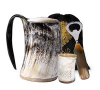 Fenrir 16 oz Viking Horn Mug with Shot Glass and Opener for ale Beer & Cold Drink - Father's Day Gift Idea