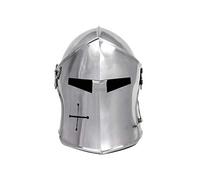FENRIR Nagina International Medieval Barbuta Visored Brushed Steel Knights Templar Crusaders Armour Helmet | Halloween Costume Props