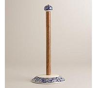 FENRIR Paper Towel Holder Paper Towel Stand Paper towel Dispenser Wooden and Ceramic Blue and White HAND CRAFTED AND HAND PAINTED NORTHERN AFRICAN DESIGN.