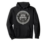 Fenrir Wolf with Odin’s Ravens Huginn and Muninn Viking Pullover Hoodie