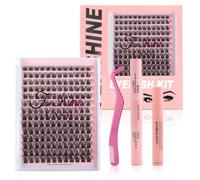 Fenshine Cluster Lashes Individual Lashes Wide Stem C/D Curl 9-15mm Length DIY Eyelash Extension Individual Soft False Lashes for Personal Use at Home (Pink Box, T02 Kit)