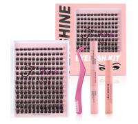 Fenshine Cluster Lashes Individual Lashes Wide Stem C/D Curl 9-15mm Length DIY Eyelash Extension Individual Soft False Lashes for Personal Use at Home (Pink Box, T50(9-16mm)168pcs)
