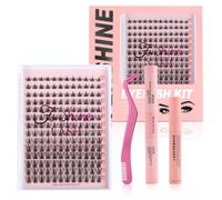 Fenshine Cluster Lashes Individual Lashes Wide Stem C/D Curl 9-15mm Length DIY Eyelash Extension Individual Soft False Lashes for Personal Use at Home (Wheat Shape, 9-16mm Kit)