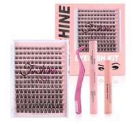 Fenshine Cluster Lashes Individual Lashes Wide Stem C/D Curl 9-15mm Length DIY Eyelash Extension Individual Soft False Lashes for Personal Use at Home (Pink Box, W-7(9-16mm)168pcs)