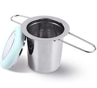 Fenshine Tea Infuser Stainless Steel Tea Strainer Folding Handle Tea Filter Extra Fine Mesh Strainer Brewing Basket with Lid for Loose Leaf Tea (Light Blue)