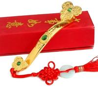 fenshui 如意摆件事事如意平安如意合金铜如意带底座客厅装饰乔迁新居礼品Ruyi Ornaments All The Best Peace Ruyi Alloy Copper Ruyi with Base Living Room Decoration Housewarming Gift/338