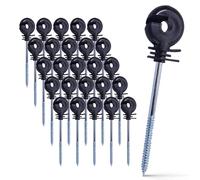 FENSMILE 25 Pcs Electric Fence Ring Insulators, Wood Post Screw-in Offset Insulator for Rope, Wires and Strands, Total Length 15cm