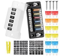 Fentar 12v Fuse Box, 6-Way ATC/ATO Blade Fuse Holder with 5A,10A,15A, 20 Amp Car Fuses, Car Fuses Holder with Dustproof Cover and Stickers for Boat Truck RV Caravan