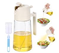 Fentar 2 in 1 Oil Dispenser and Sprayer - 470ml Leakproof Glass Bottle With Handle for Cooking, Frying, Salad, Baking - White