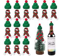 Fentar 24pcs Mini Christmas Hats, Knitted Mini Santa Hats for Crafts and Scarves, Cute Wine Bottle Christmas Hat, Tiny Santa Hat Bulk for Dolls Cutlery Holders Xmas Decor (Green)