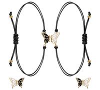 Fentar 2Pcs Friendship Bracelets, Best Friend Bracelet with Butterfly Pendant, Cute Matching Bracelets Adjustable Length, Long Distance Bracelet Birthday Gift for Friends Sisters Couples