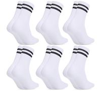 Fentar 6 Pairs Crew Socks Women, Breathable Cotton White Socks for Women, Stylish Coloful Stripe Sock Women 4-7, Comfortable Soft Tube Sport Sock for Walking Gym Sport Tennis Running