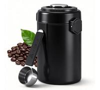 Fentar Airtight Coffee Canister with Measure Spoon, 600ML Stainless Steel Vacuum Coffee Bean Storage Canister with Humidity Monitoring & Date Tracker, Food Storage Container for Tea Sugar (Black)