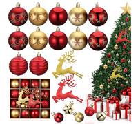 Fentar Christmas Tree Baubles, 46pcs Beautiful Christmas Balls with Various Styles, Shatterproof Xmas Bauble Set, Hanging Ball Ornaments, Red and Gold Baubles for Xmas Tree Decorations