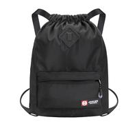 Fentar Drawstring Gym Backpack, Waterproof PE Bag with Multi Compartments, Black Drawstring Bag for Men Women Teenager, Draw String Bag, Fashion Drawstring Backpack for Football Swimming School