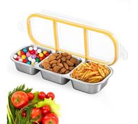 Fentar Stainless Steel Snack Box with Compartments, Leakproof Bento Box Kids, Reusable Snack Containers with Lids Airtight, 600ml Food Containers To Go Small Pots for Lunch Dips Nuts Fruits
