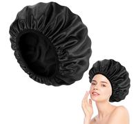 Fentar Triple Layer Waterproof Shower Cap with Microfiber Liner for Women, Large Reusable Hair Wrap for Long Hair (Black)