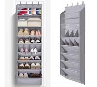 FENTEC Over Door Shoe Storage, 8 Tier Hanging Shoe Storage Over Door Shoe Rack for Space Saving, Back of Door Shoe Organiser Deep Pockets with Sturdy Hooks, 1 Pack, Grey