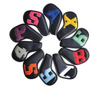 Fenteer 10Pcs PU Golf Iron Head Covers Protectors Portable Universal Golfer 4 5 6 7 8 9 P x A S Fashion Golf Club Head Covers Sleeves