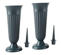 Fenteer 2 Pack Cemetery Vases with Spikes Detachable W/Stake and Base Cemetery Vase for Garden Graveside, Dark Green