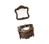 Fenteer 2 Pieces 1:12 Scale Bathroom Sink Models Kids Pretend Play Toy Bathroom Furniture Crafts Classic Mini Dollhouse Sink Cabinet, brown