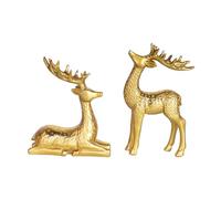 Fenteer 2 Pieces Deer Figurines Resin Statues Art Work Gift Home Decor Creative Craft Elk Sculpture Desktop Decoration for Shelf Home, Gold
