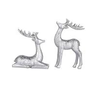 Fenteer 2 Pieces Deer Figurines Resin Statues Art Work Gift Home Decor Creative Craft Elk Sculpture Desktop Decoration for Shelf Home, Silver