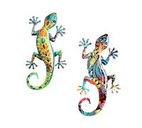 Fenteer 2 Pieces Gecko Metal Wall Art Decor Art Crafts Colorful Wall Decorations for Bedroom Door Indoor Outdoor Hallway