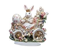 Fenteer 2D Easter Bunny Egg Decoration Decorative Board with Base Adornment Festival Gift Art Craft Flat Desktop Ornament for Cabinet, Style F