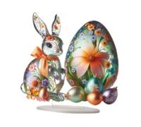 Fenteer 2D Easter Bunny Egg Decoration Decorative Board with Base Adornment Festival Gift Art Craft Flat Desktop Ornament for Cabinet, Style H