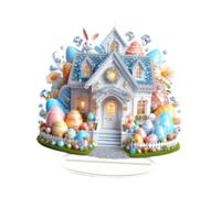 Fenteer 2D Easter Bunny Egg Decoration Decorative Board with Base Adornment Festival Gift Art Craft Flat Desktop Ornament for Cabinet, Style D