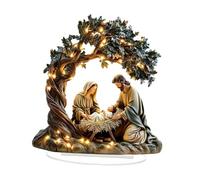 Fenteer 2D Jesus Birth Decor Christmas Nativity Scene Sign Artwork Acrylic Nativity Scene Decor for Bookshelf Office Party, 17.6cmx20cm