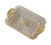 Fenteer 3Pcs Serving Tray with Handle Rectangle Serving Platters Bathroom Vanity Organizer for Bedroom Housewarming Coffee Table Home, clear and gold