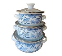 Fenteer 3x Enamel Stockpot with Handles Nonstick Simmering Pot Flower Pattern Flat Bottom Cooking Pots Soup Pots for Restaurant Home