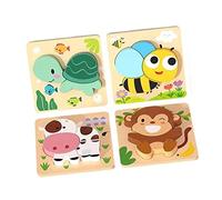 Fenteer 4 Piece Wooden Puzzle Shape Matching Puzzle Board Animal Recognition Wood Crafts Animal Shape Puzzles for Girls Boys Toddlers, Style B