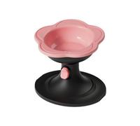 Fenteer Adjustable Ceramic Bowl Elevated Pet Feeder with Pink Flower Shaped Dish and Sturdy Black Pedestal Base Raising from 14 Cm to 18 Cm Suitable for Cats and Small Dogs