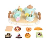 Fenteer Afternoon Tea Party Toy Role Play Wooden Tea Party Tableware Kitchen Playset for Children's Day Preschool Age 3 4 5 Years Old