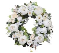 Fenteer Artificial Peony Wreath Sturdy for Front Door Gifts Wall Hanging Ornament Indoor Garland Flower Arrangement for Living Rooms, White