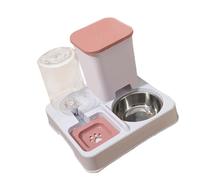 Fenteer Automatic Cat Feeder 2 in 1 Feeder and Water Dispenser Practical Smooth Surface Detachable Double Bowl for Kitten Puppy Bunny, pink white