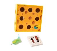 Fenteer Automatic Interactive Cat Toy Cardboard Design Cheese Box Exercise Intelligence Toy for Cats Whack A Mice Cat Feather Toys, 28.5x28.5x7.5 cm