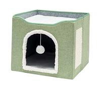 Fenteer Cat Bed Interactive Toy Ball Hanging Grinding Claw Kitten Cave House Universal Winter Comfortable Warmer, Light Green