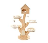 Fenteer Cat Climbing Tree Featuring Multi-Level Feline Perch with Treehouse Style Top House Built-In Scratching Board Sisal and Solid Wood Suitable for Indoor Cat Furniture Play Rest