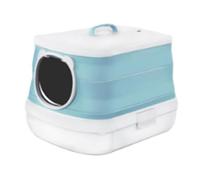 Fenteer Cat Litter Box Folding Reusable Large Capacity Odor Control Pet Accessories Easy to Clean Hooded Cat Toilet Kitten Potty, green
