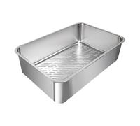 Fenteer Cat Litter Tray for Indoor Cats Sandbox Stainless Steel High Sided with Sifter Bedpan Pet Supplies Pet Litter Tray Cat Toilet, C