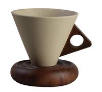 Fenteer Ceramic Coffee Mug with Saucer Coffee Cup Wooden Handle Vintage Coffeeware Cappuccino Cup for Party Afternoon Tea, L