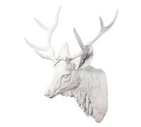 Fenteer Chic Deer Head Wall Statue 3D Animal Stag Antlers Sculpture Wall Decor Ornament, Living Room Wall Bedroom Figurines Bar Decal, White
