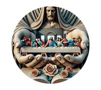 Fenteer Circular Acrylic 2D Last Supper Jesus Wall Picture Dia 7.8inch Wall Art Decorative with Hanging Rope for Bedrooms Lightweight