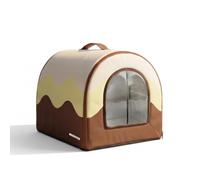 Fenteer Cooling Shelter Pet House with Aluminum Foil Insulation Oxford Cloth Cover Soft Cushion Layer Zippered Front Mesh Door Cabin with Top Handle Suitable for Cats Dogs, Chocolate Brown, L